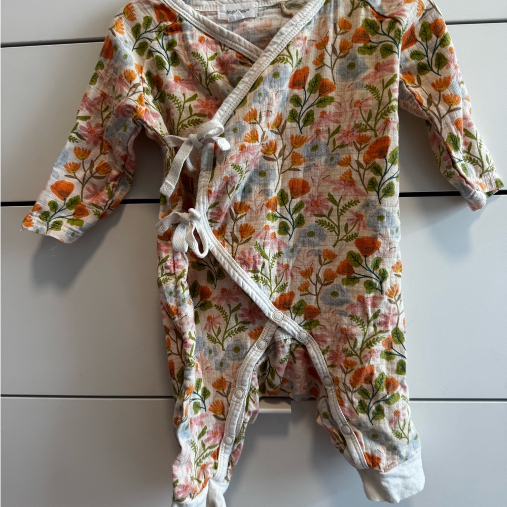 Angel Dear Floral Wrap One Piece - Orange and Green